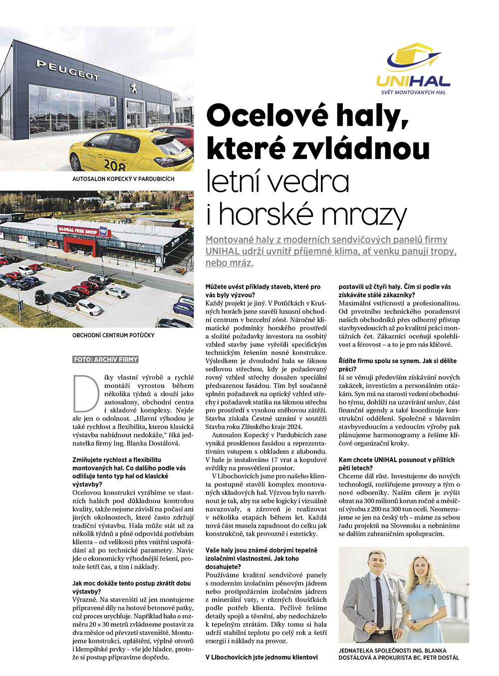 Montované ocelové haly Unihal v celostátním vydání deníku MF Dnes