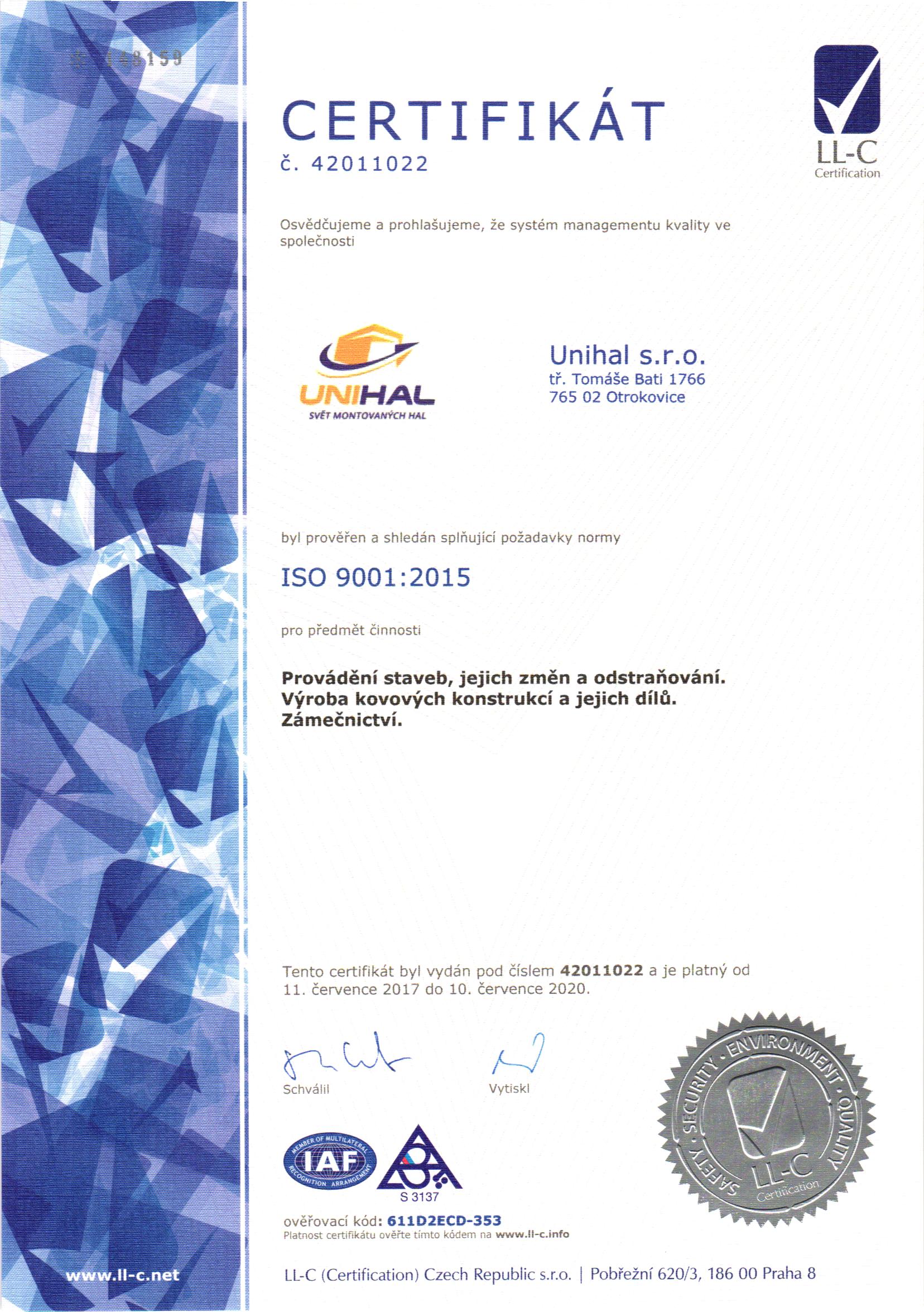 Certifikát ISO 9001